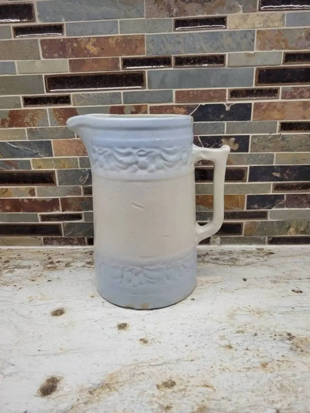 Antique Red Wing Stoneware Cherry Band Pitcher Vintage 8.5